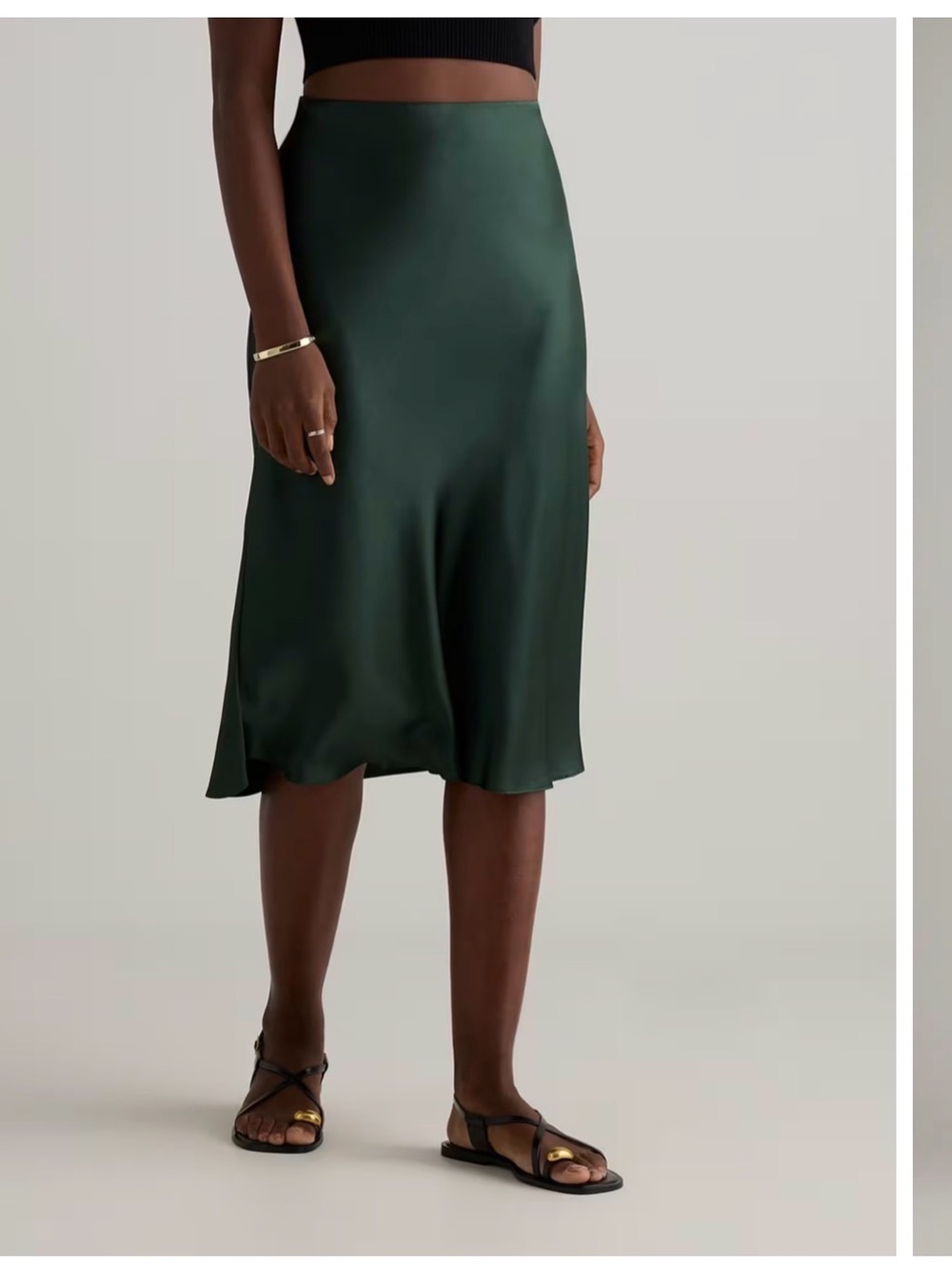 Quince Dark Green Satin Midi Skirt